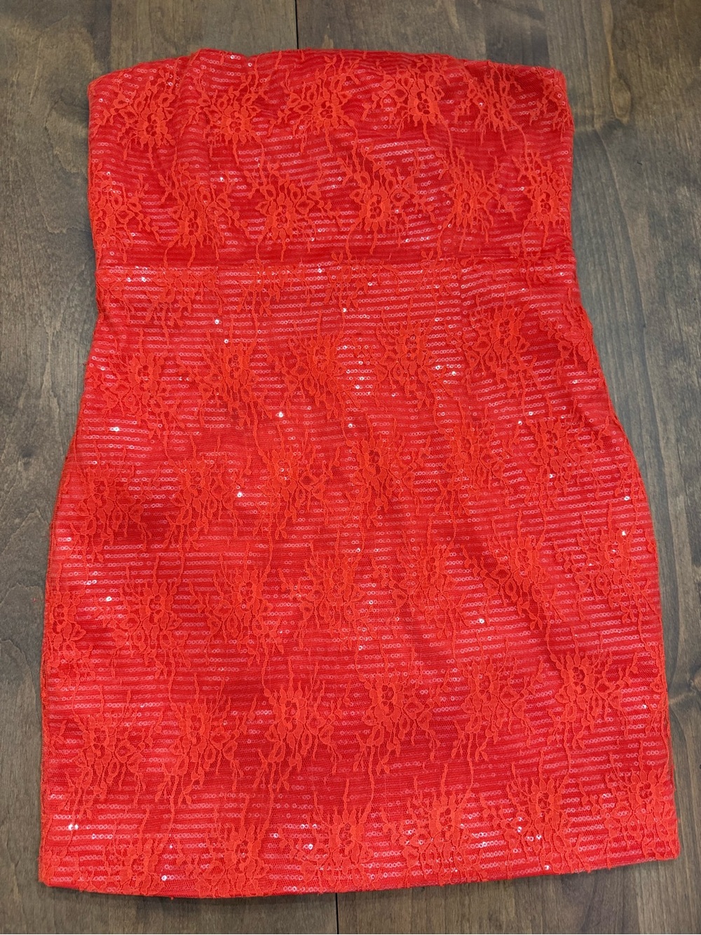 Strapless Orange Lace Sequin Mini Dress